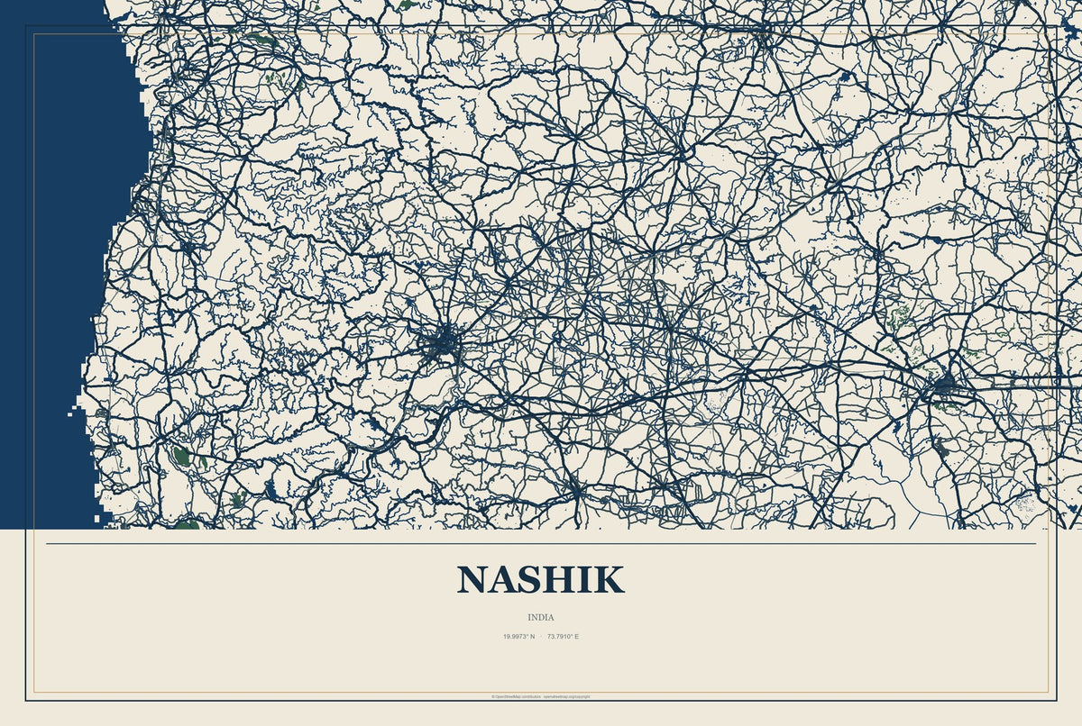 Nashik, India City Map Aluminum Sign in Coastal Cutout style