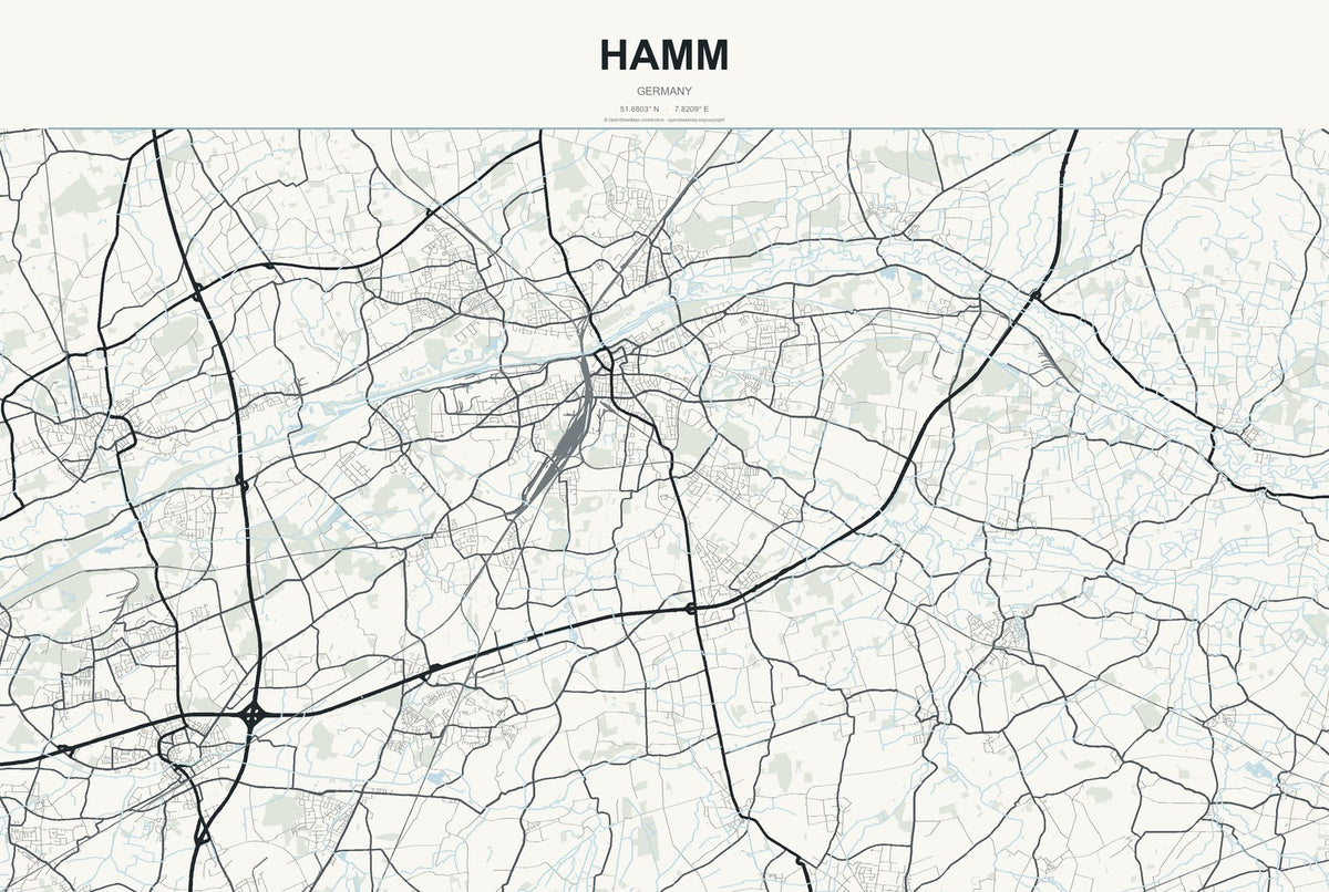 Hamm, Germany City Map Aluminum Sign in Headline Atlas style