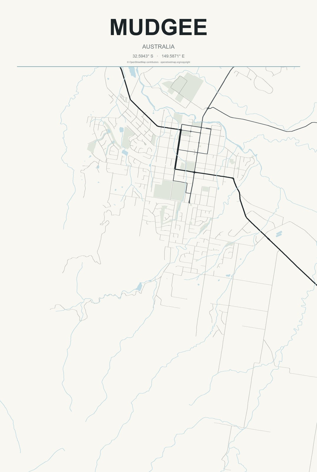 Mudgee, Australia City Map Aluminum Sign in Headline Atlas style