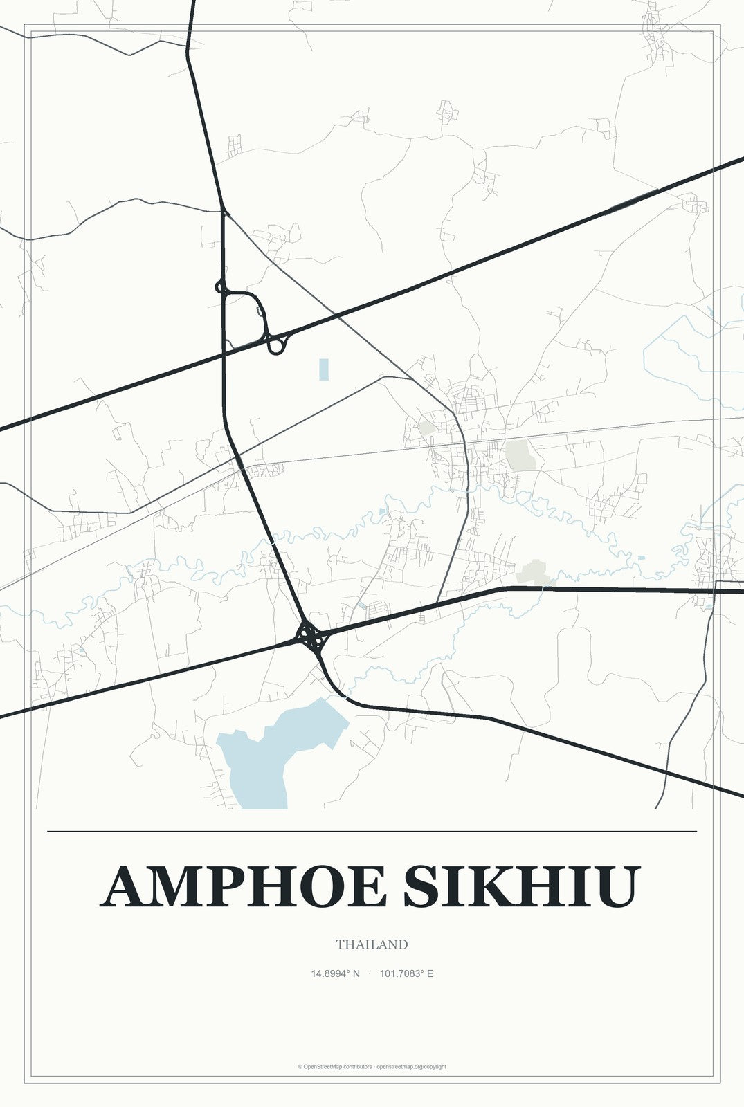 Amphoe Sikhiu, Thailand City Map Aluminum Sign in Gallery Air style