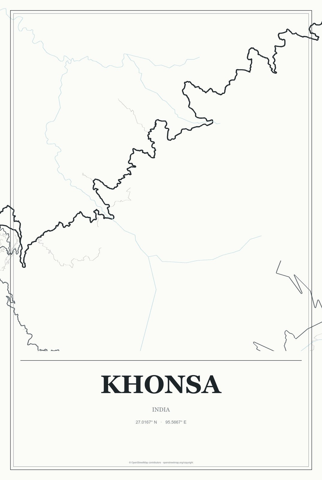 Khonsa, India City Map Aluminum Sign in Gallery Air style