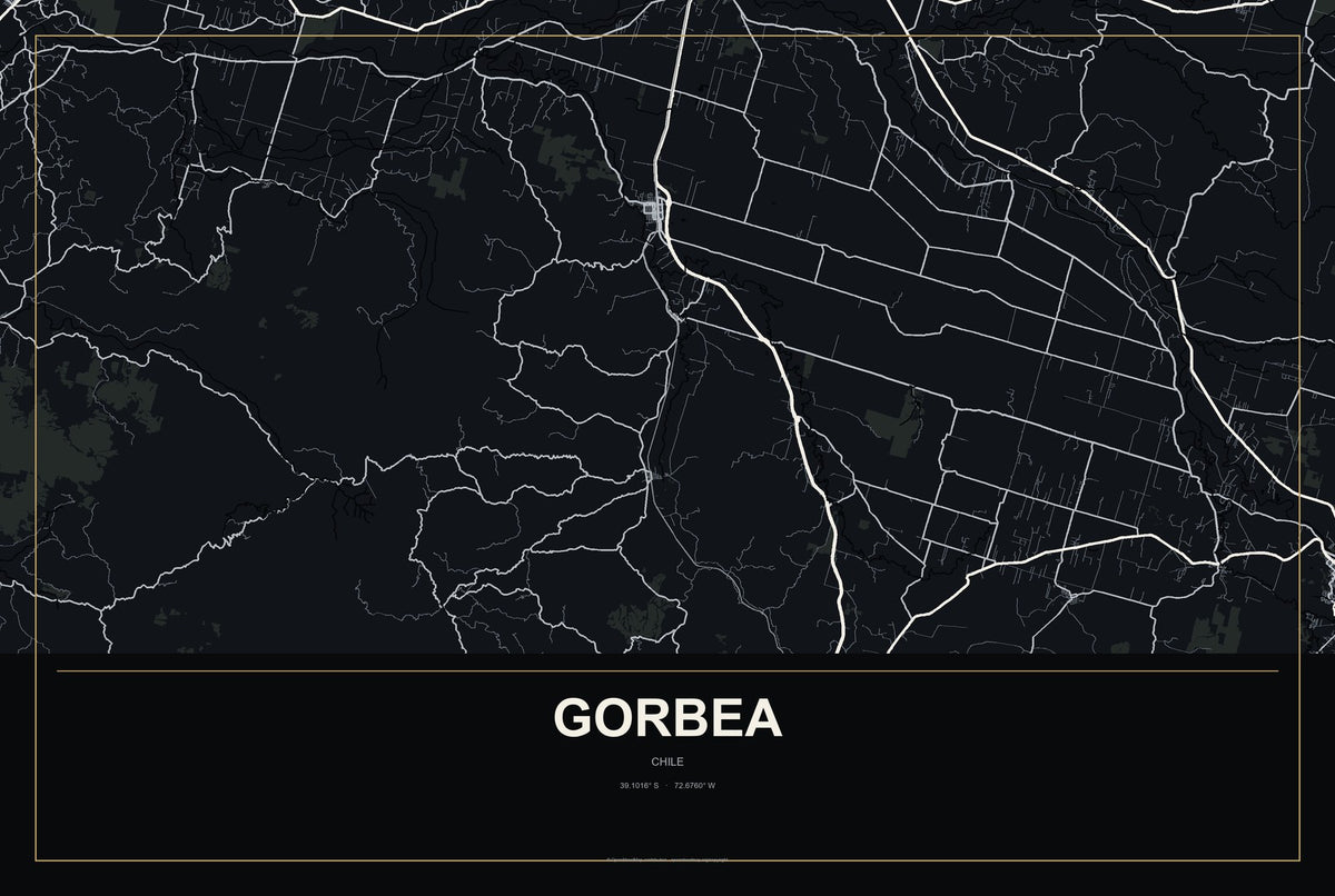 Gorbea, Chile City Map Aluminum Sign in Metropolitan Noir style