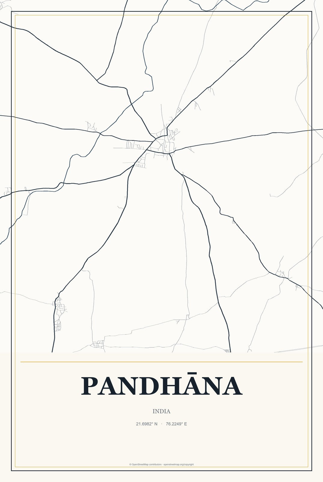 Pandhāna, India City Map Aluminum Sign in Citrine Modern style