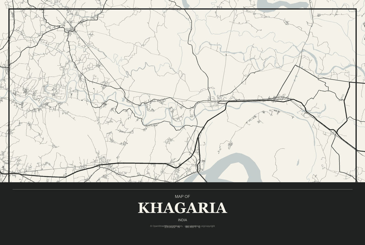 Khagaria, India City Map Aluminum Sign in Museum Plaque style