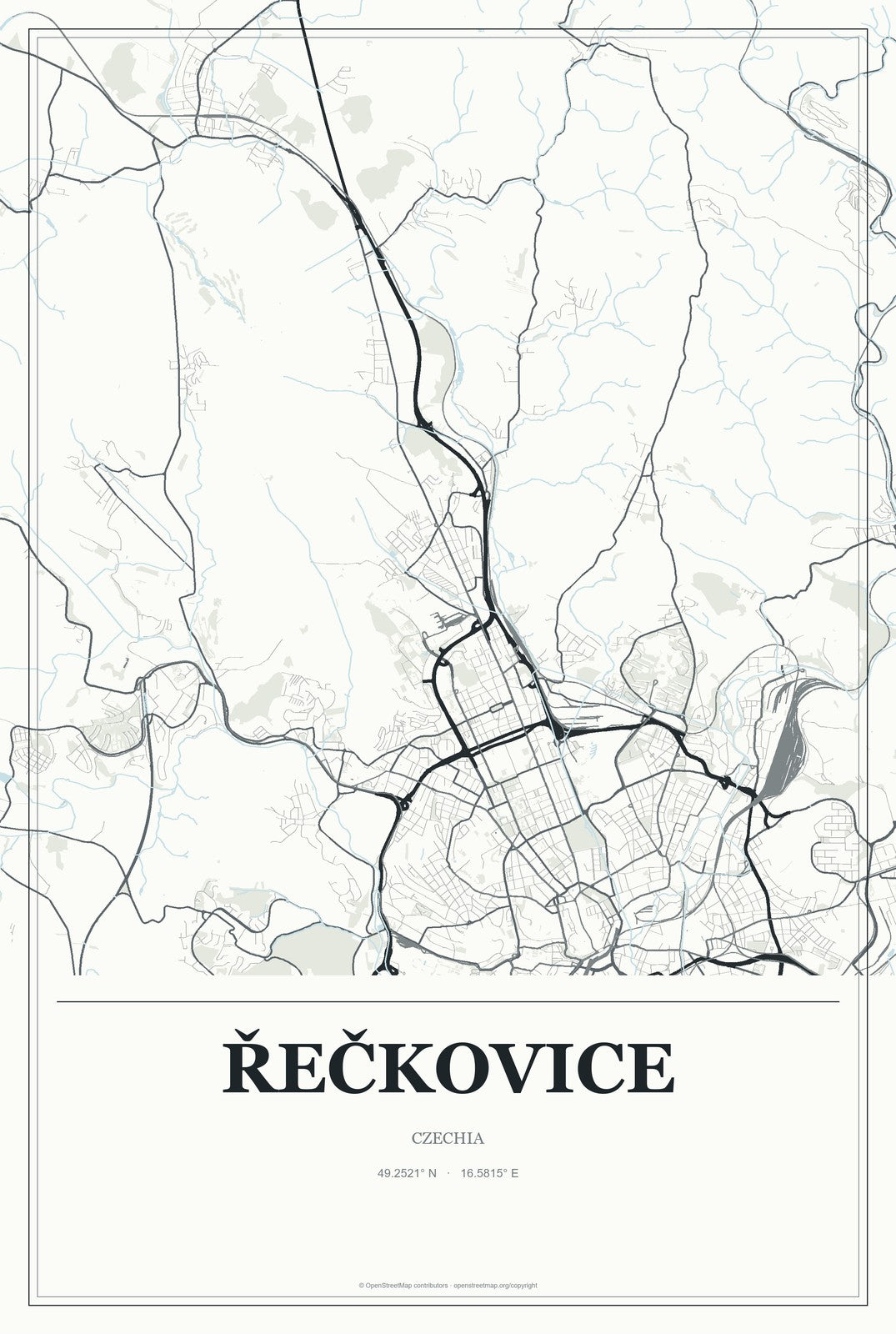 Řečkovice, Czechia City Map Aluminum Sign in Gallery Air style