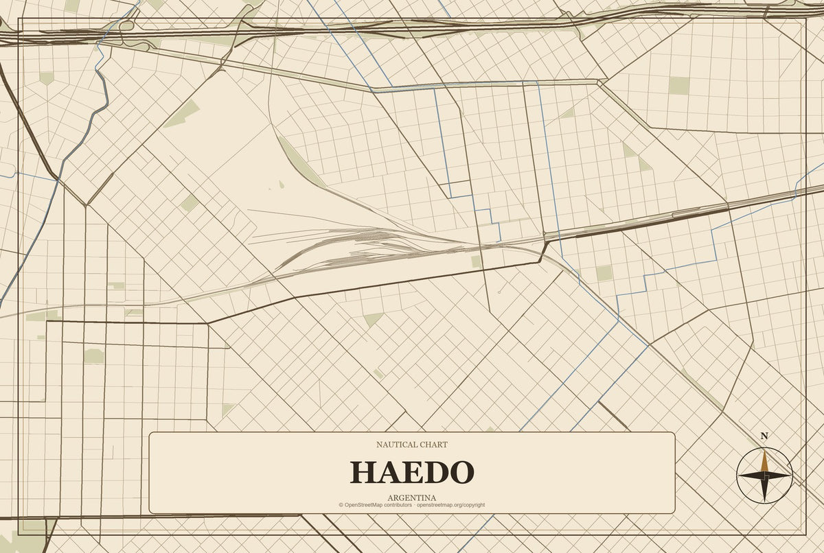 Haedo, Argentina City Map Aluminum Sign in Heritage Nautical style