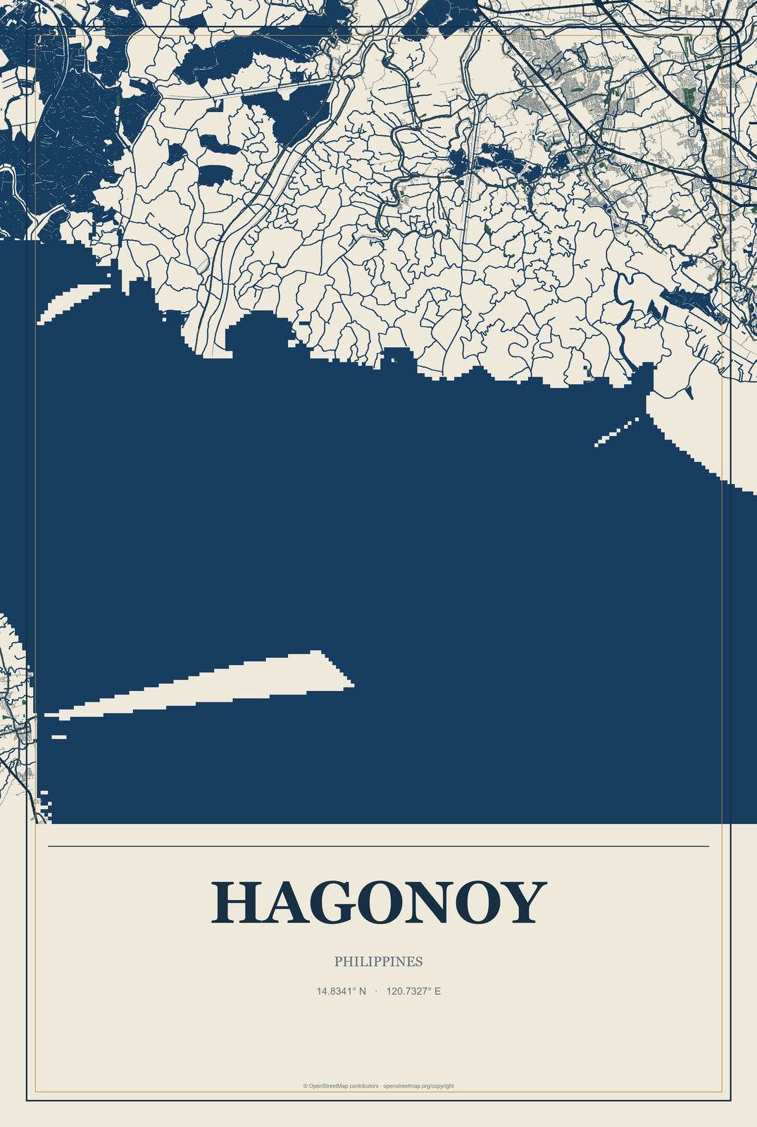 Hagonoy, Philippines City Map Aluminum Sign in Coastal Cutout style
