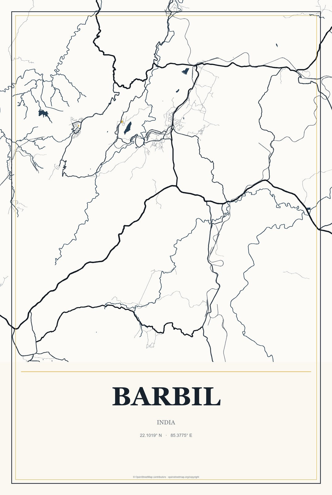 Barbil, India City Map Aluminum Sign in Citrine Modern style