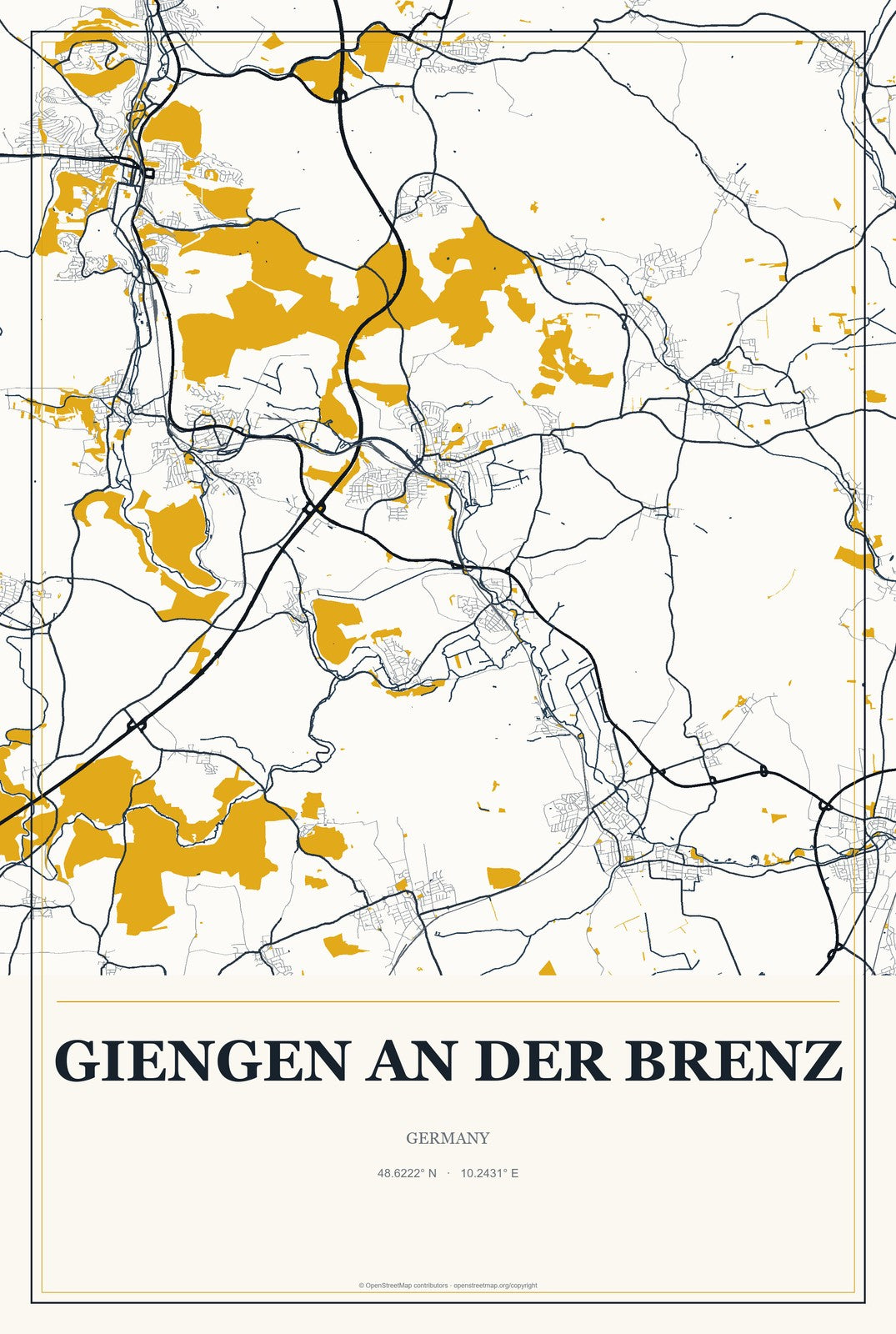 Giengen an der Brenz, Germany City Map Aluminum Sign in Citrine Modern style