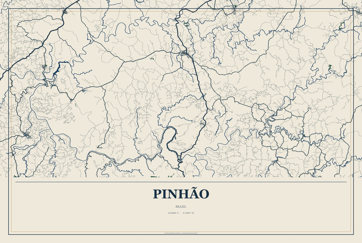 Pinhão, Brazil City Map Aluminum Sign in Coastal Cutout style