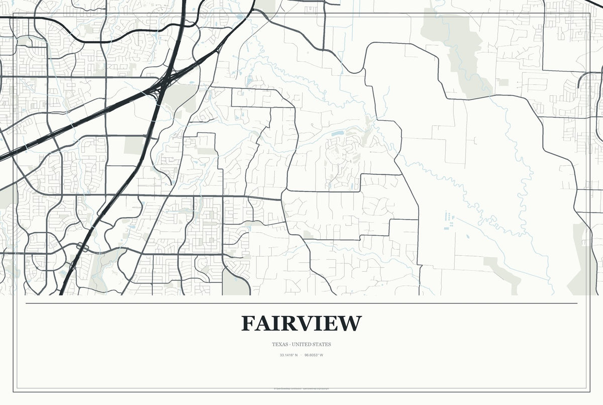 Fairview, Texas City Map Aluminum Sign in Gallery Air style