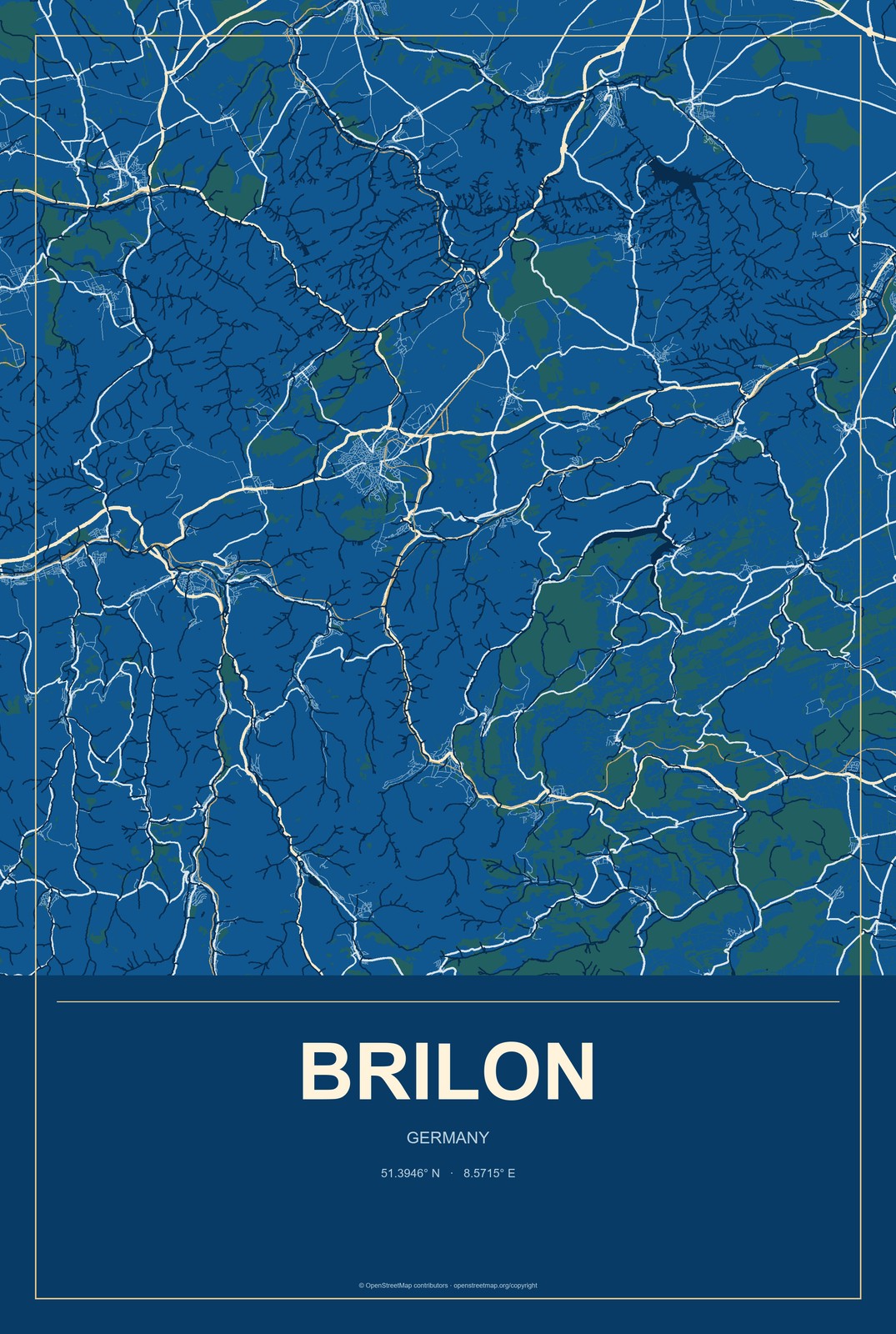 Brilon, Germany City Map Aluminum Sign in Harbor Cobalt style