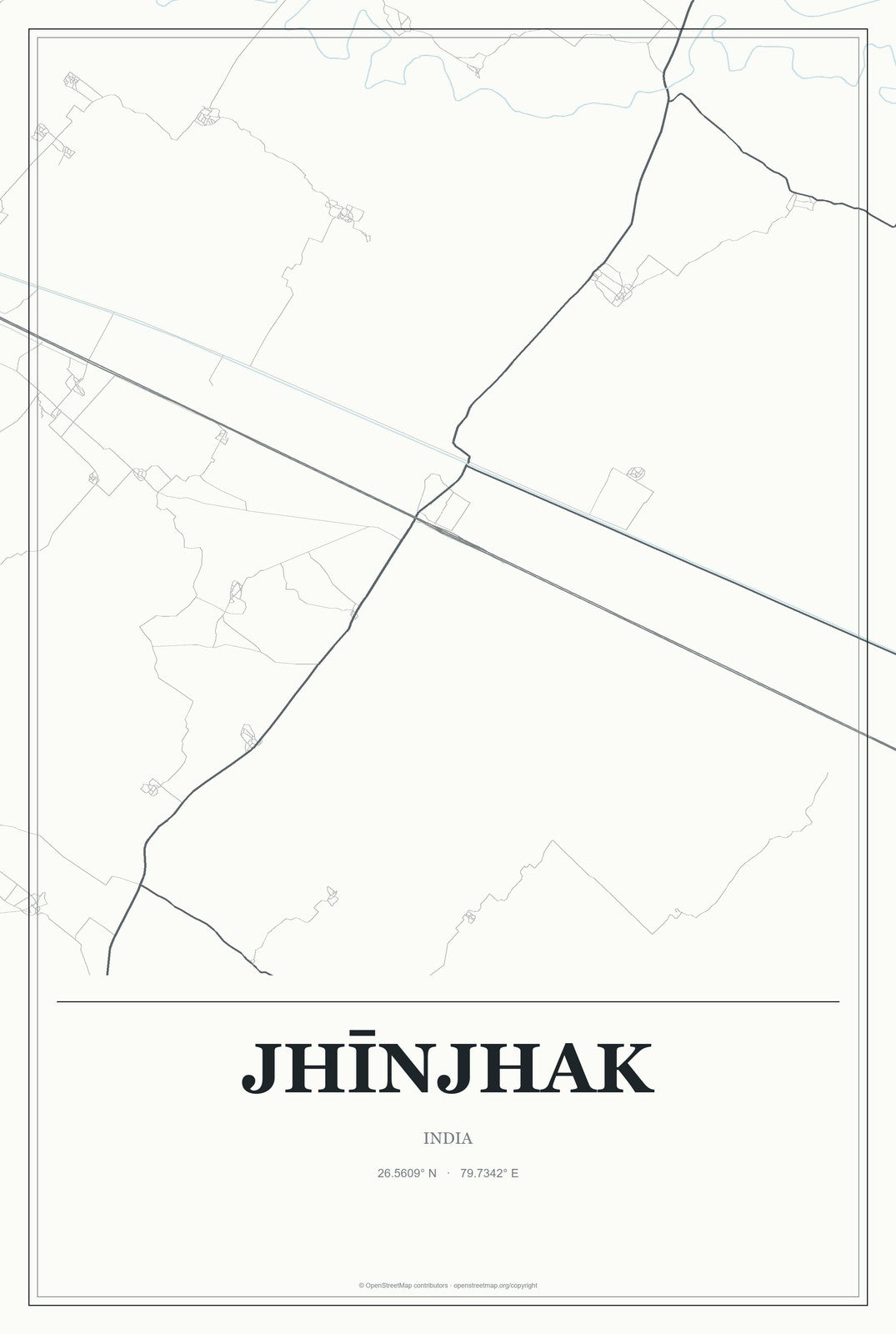 Jhīnjhak, India City Map Aluminum Sign in Gallery Air style