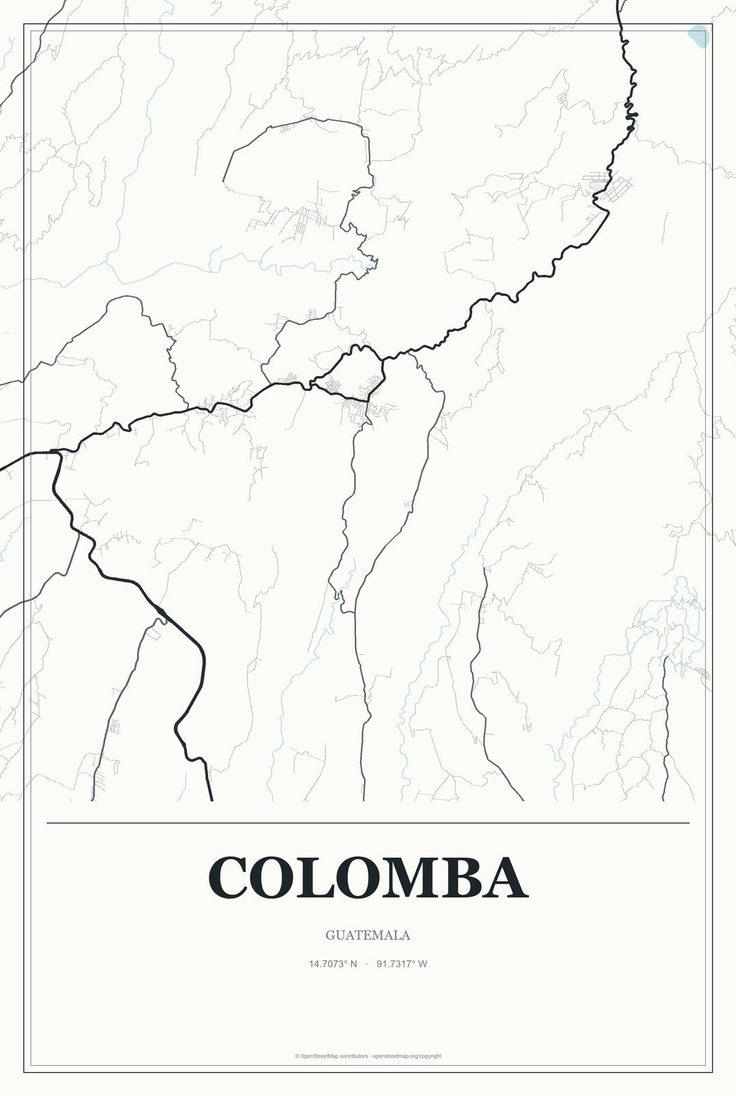 Colomba, Guatemala City Map Aluminum Sign in Gallery Air style
