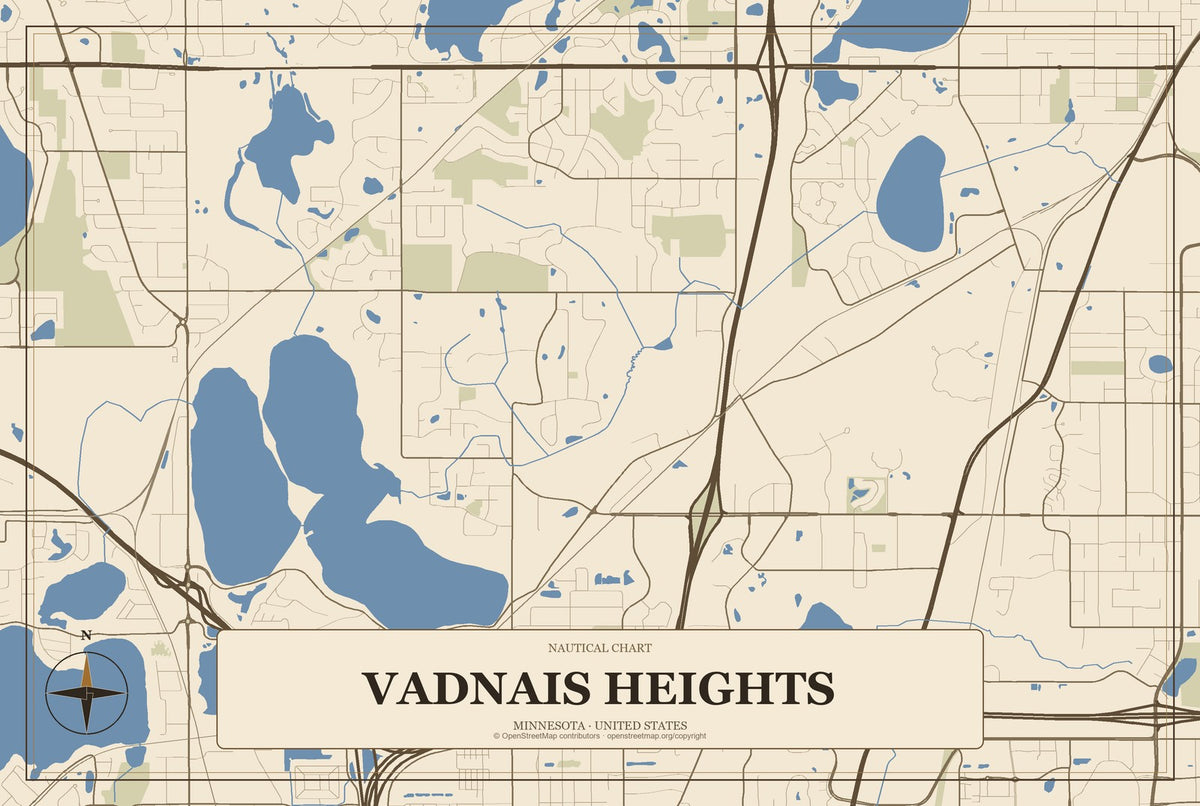 Vadnais Heights, Minnesota City Map Aluminum Sign in Heritage Nautical style