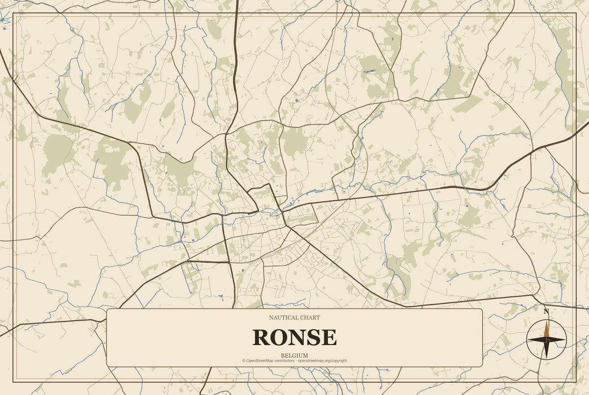 Ronse, Belgium City Map Aluminum Sign in Heritage Nautical style