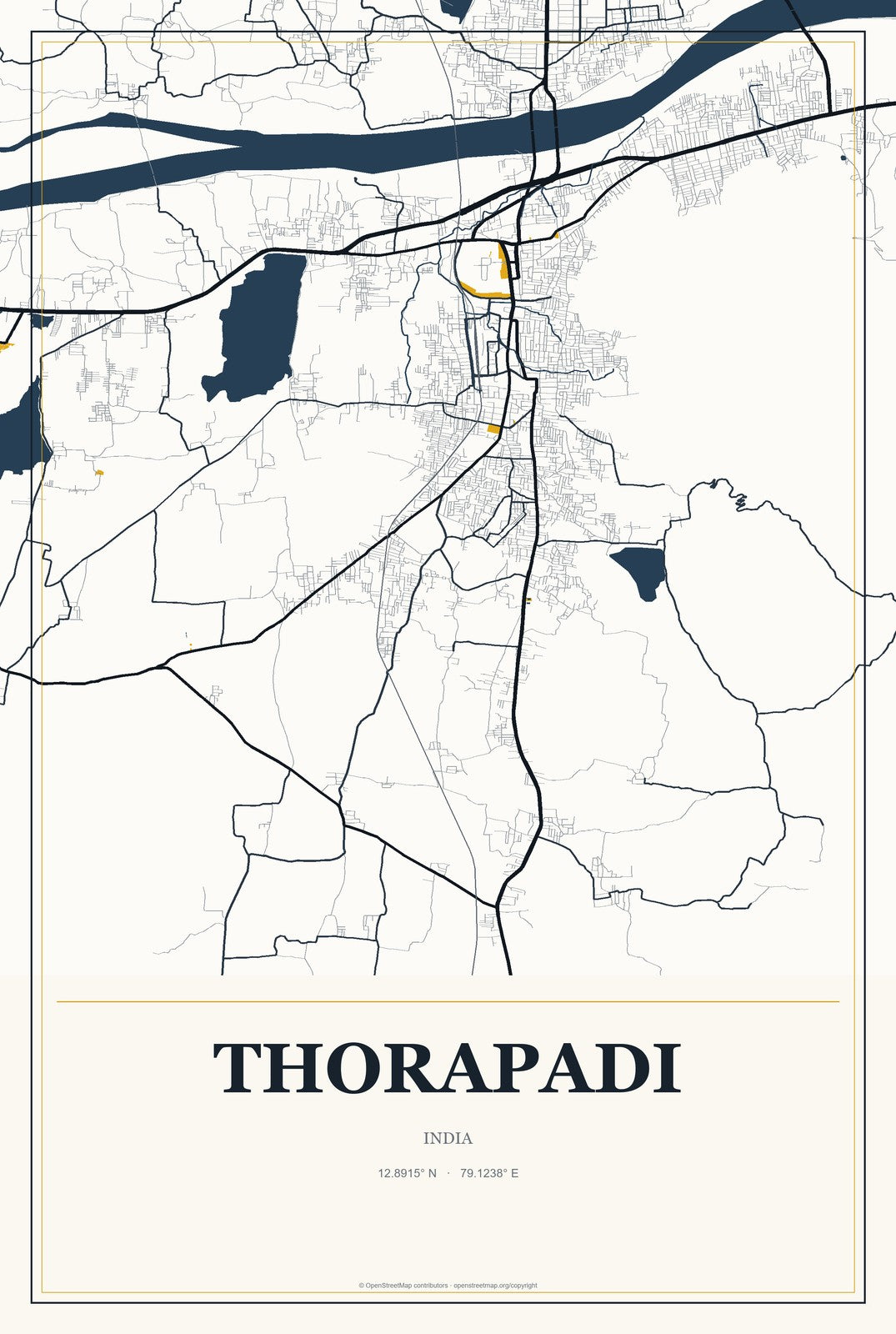 Thorapadi, India City Map Aluminum Sign in Citrine Modern style