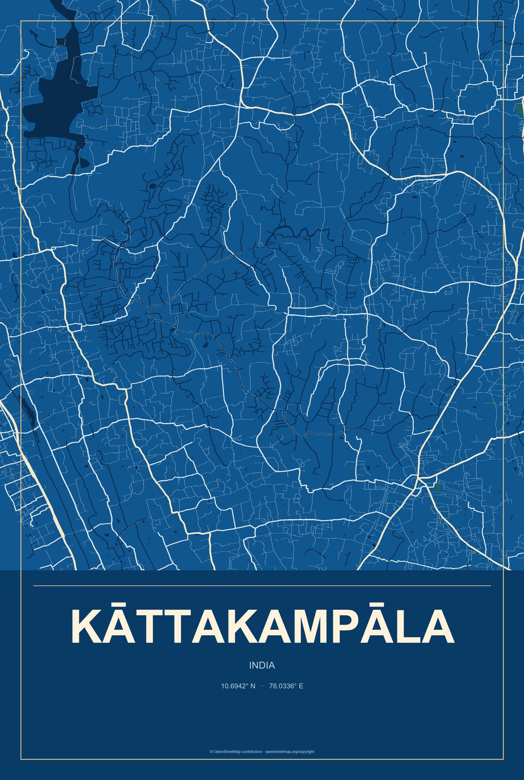 Kāttakampāla, India City Map Aluminum Sign in Harbor Cobalt style