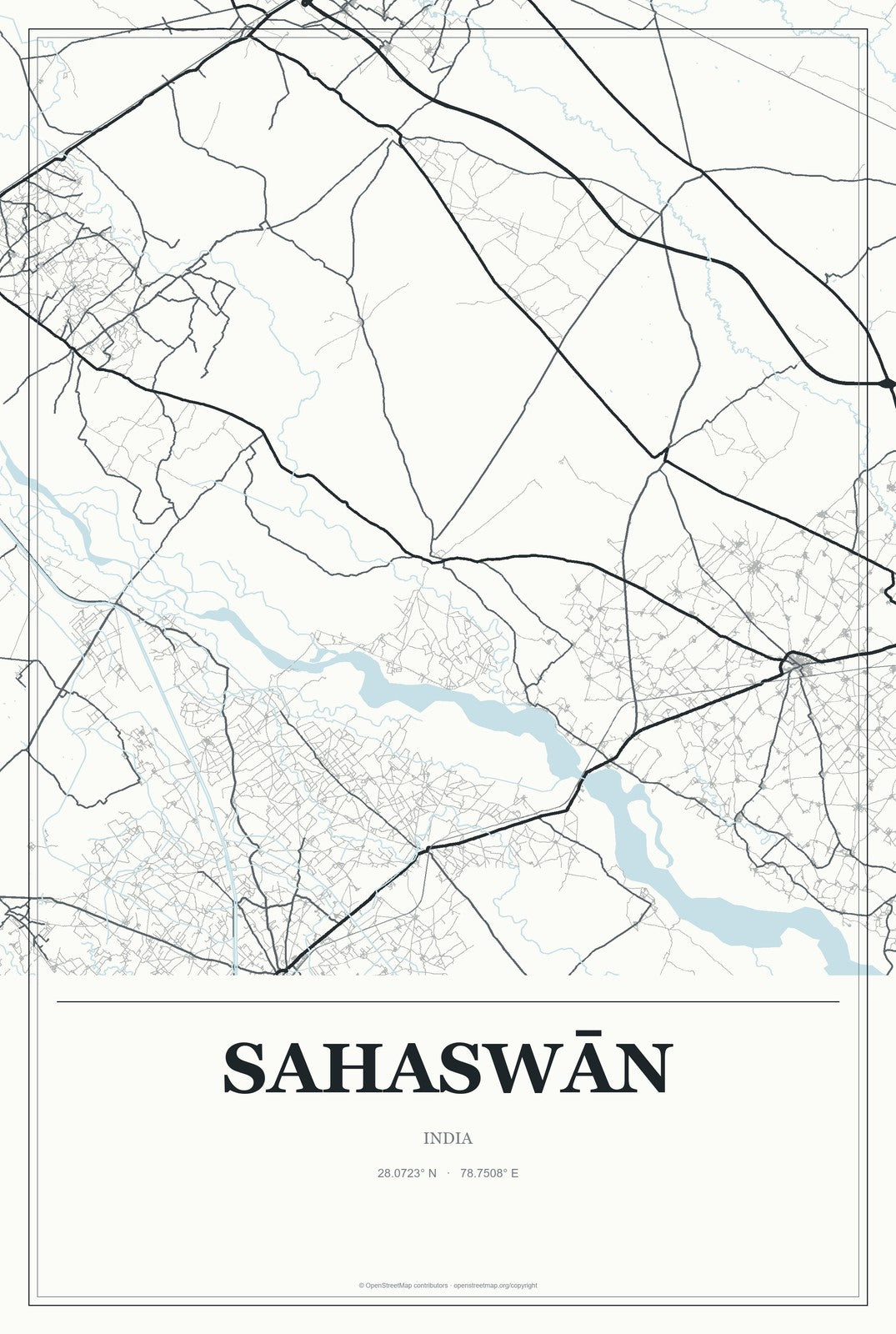 Sahaswān, India City Map Aluminum Sign in Gallery Air style