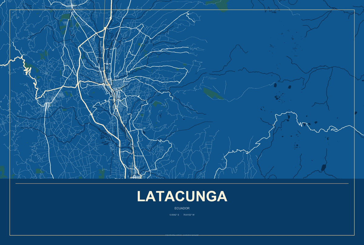 Latacunga, Ecuador City Map Aluminum Sign in Harbor Cobalt style