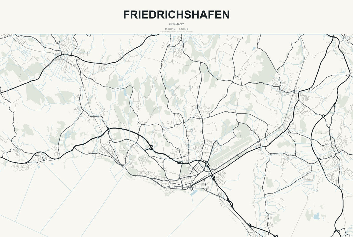 Friedrichshafen, Germany City Map Aluminum Sign in Headline Atlas style