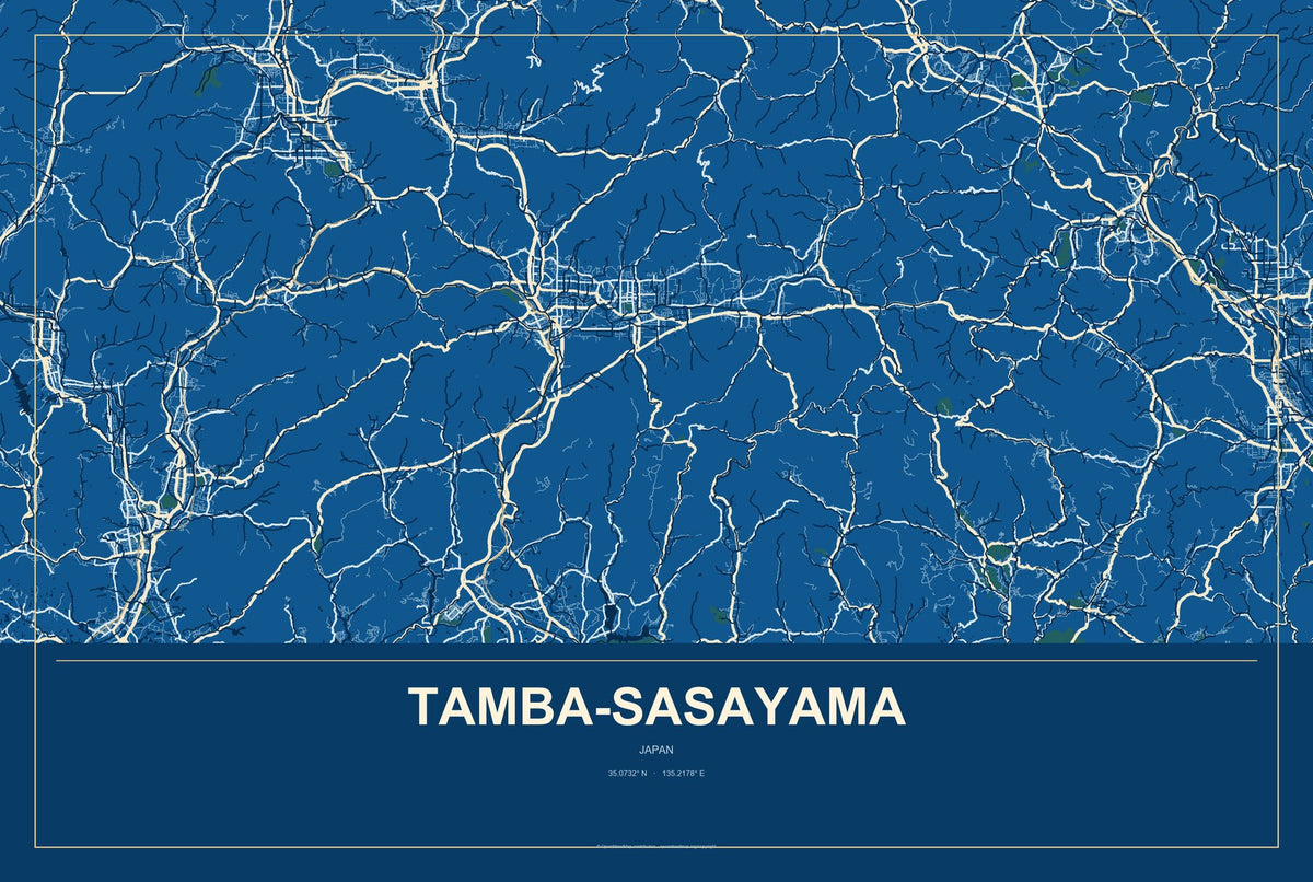 Tamba-Sasayama, Japan City Map Aluminum Sign in Harbor Cobalt style