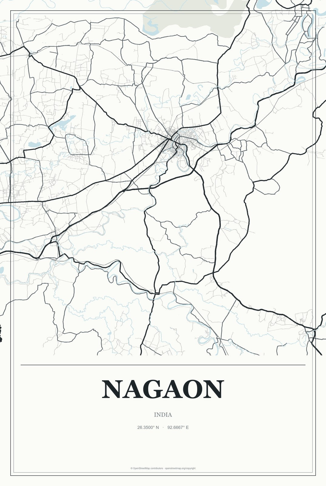 Nagaon, India City Map Aluminum Sign in Gallery Air style