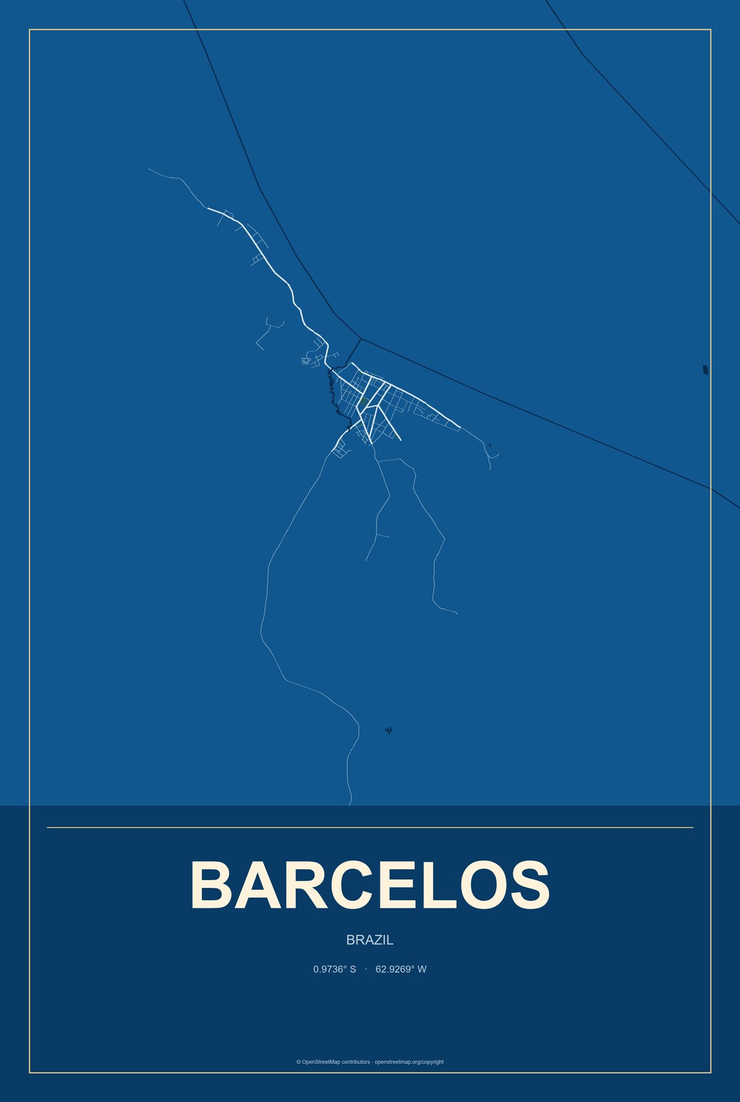 Barcelos, Brazil City Map Aluminum Sign in Harbor Cobalt style
