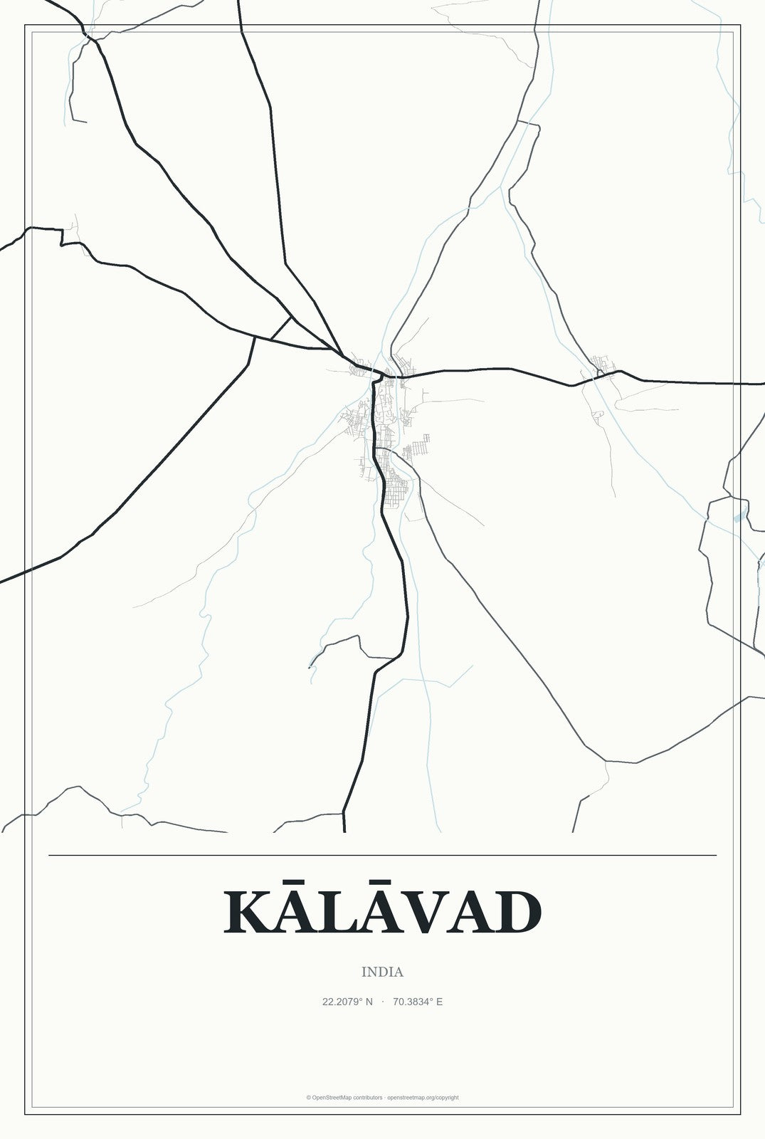 Kālāvad, India City Map Aluminum Sign in Gallery Air style