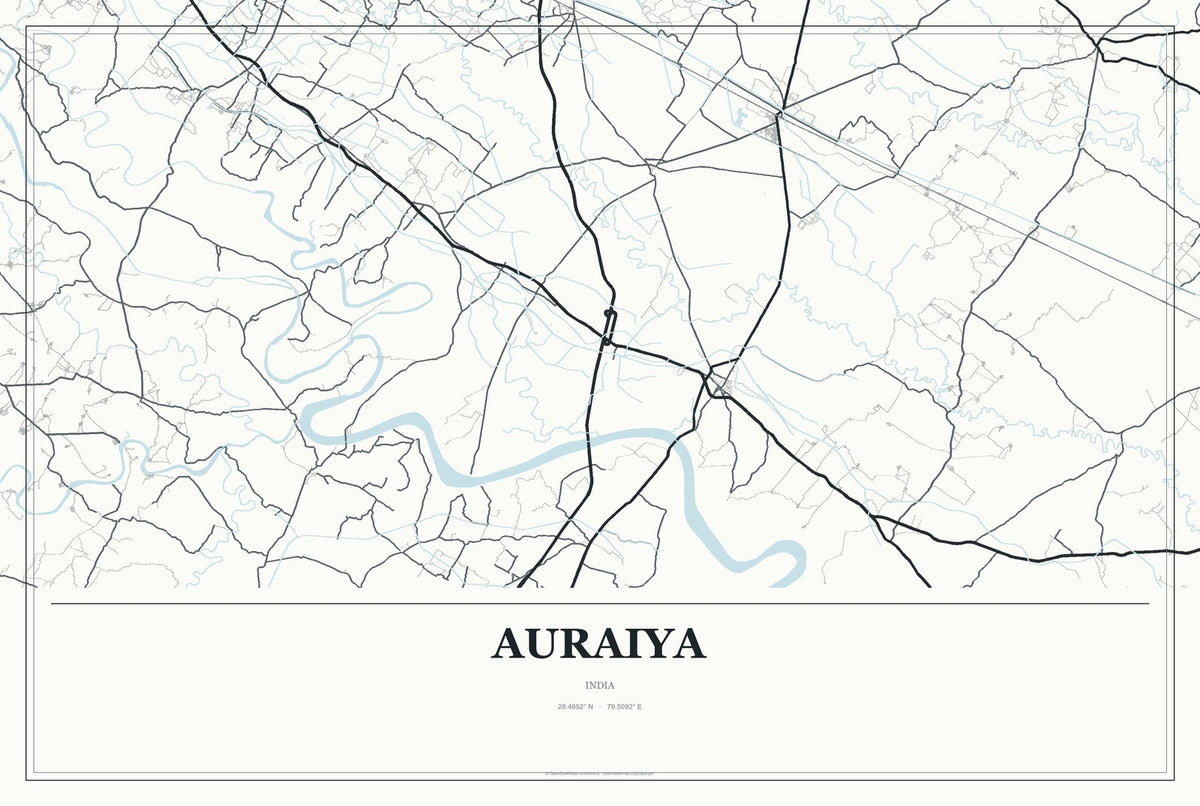 Auraiya, India City Map Aluminum Sign in Gallery Air style