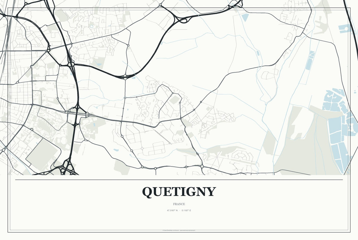 Quetigny, France City Map Aluminum Sign in Gallery Air style