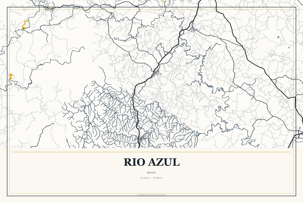 Rio Azul, Brazil City Map Aluminum Sign in Citrine Modern style