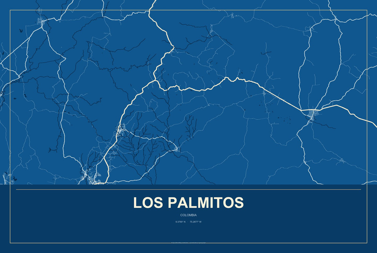 Los Palmitos, Colombia City Map Aluminum Sign in Harbor Cobalt style