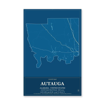 Autauga County, Alabama map in Harbor Cobalt style