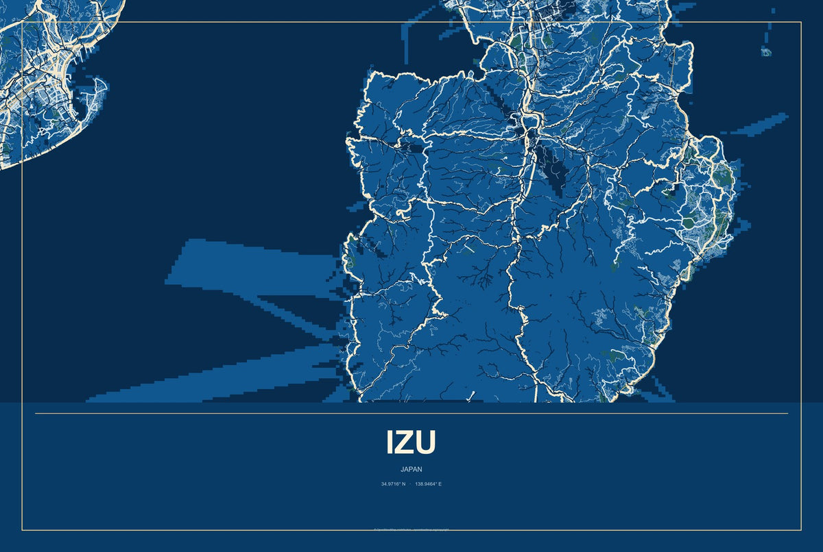 Izu, Japan City Map Aluminum Sign in Harbor Cobalt style