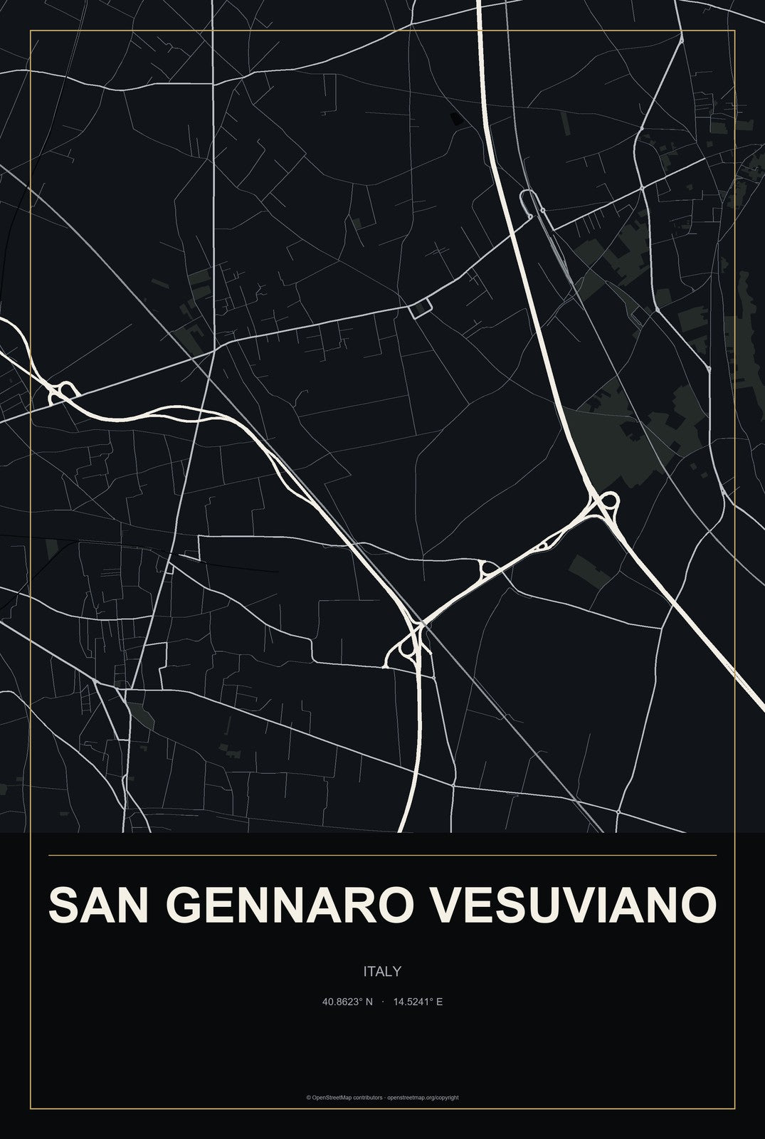San Gennaro Vesuviano, Italy City Map Aluminum Sign in Metropolitan Noir style