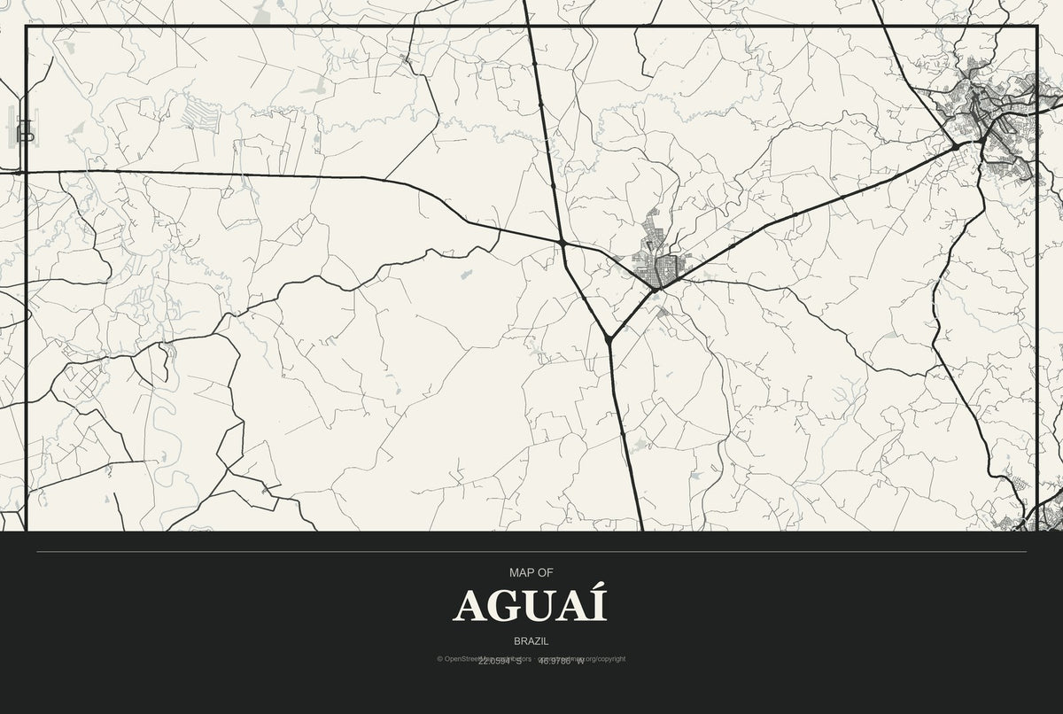 Aguaí, Brazil City Map Aluminum Sign in Museum Plaque style