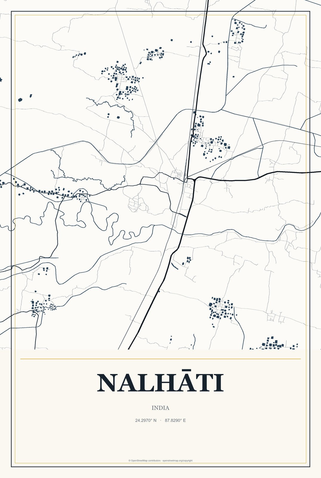 Nalhāti, India City Map Aluminum Sign in Citrine Modern style