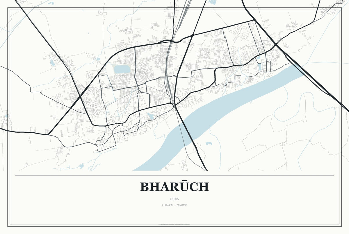 Bharūch, India City Map Aluminum Sign in Gallery Air style