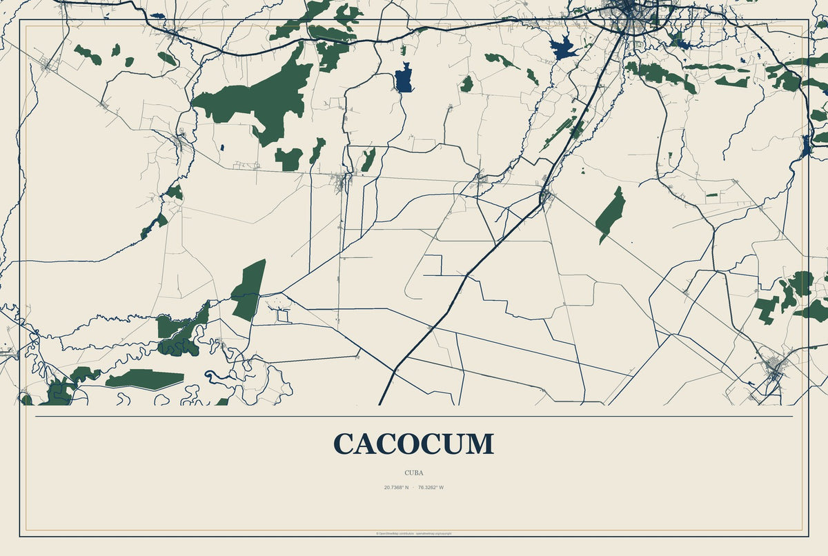 Cacocum, Cuba City Map Aluminum Sign in Coastal Cutout style
