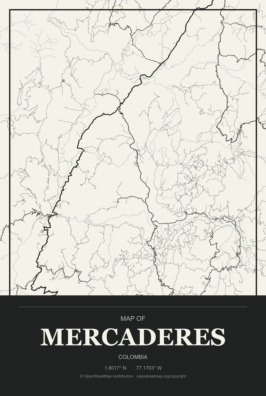 Mercaderes, Colombia City Map Aluminum Sign in Museum Plaque style