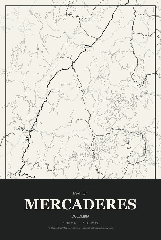 Mercaderes, Colombia City Map Aluminum Sign in Museum Plaque style