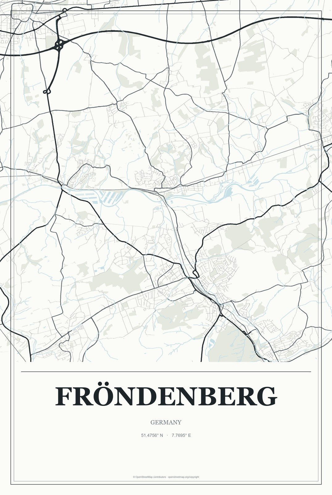Fröndenberg, Germany City Map Aluminum Sign in Gallery Air style