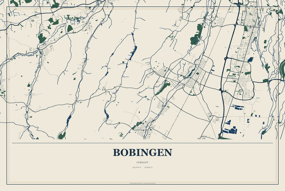 Bobingen, Germany City Map Aluminum Sign in Coastal Cutout style