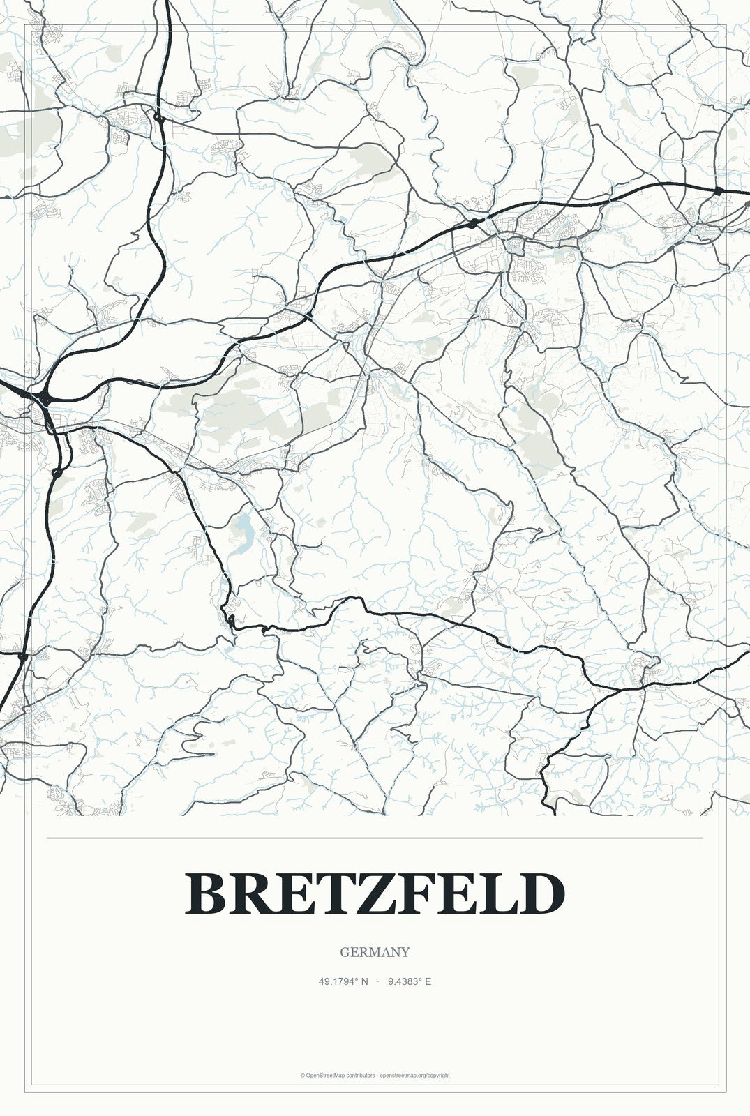 Bretzfeld, Germany City Map Aluminum Sign in Gallery Air style