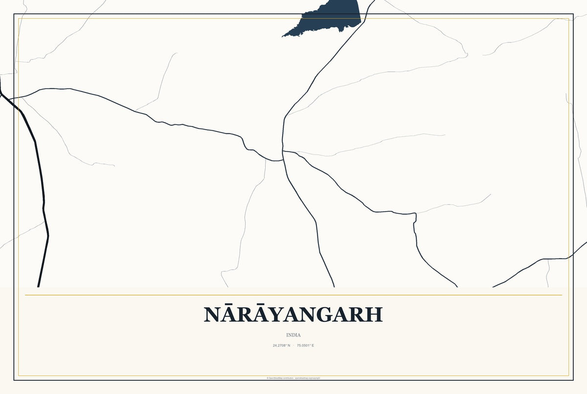 Nārāyangarh, India City Map Aluminum Sign in Citrine Modern style