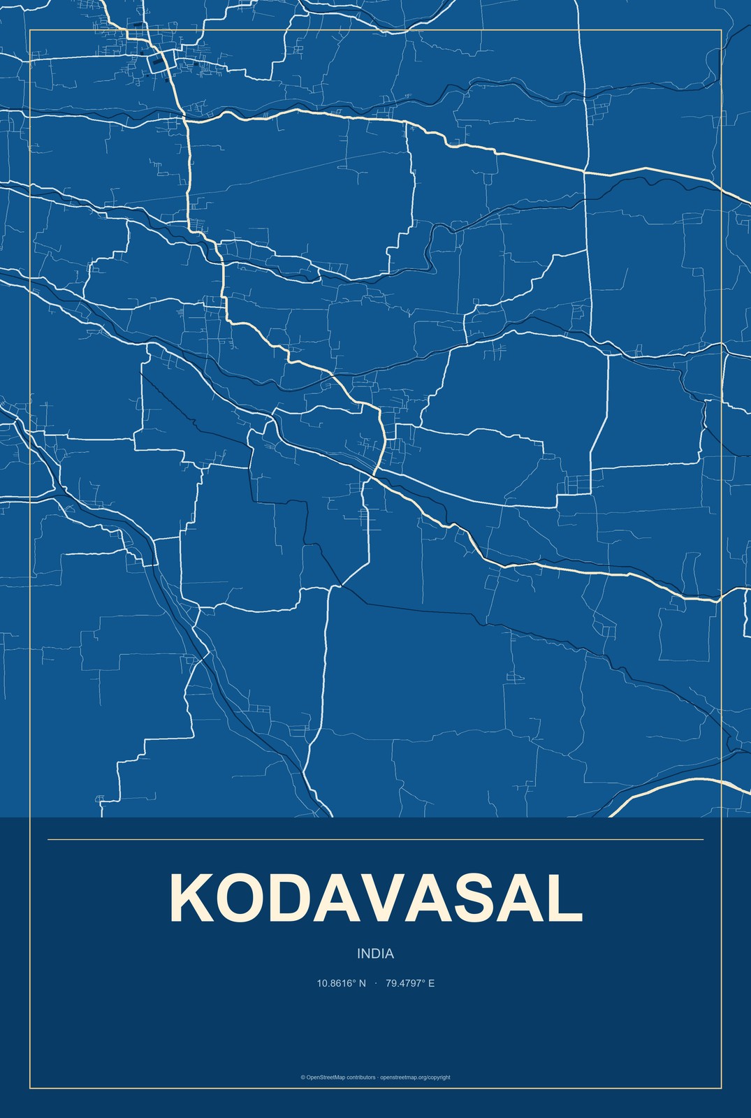 Kodavasal, India City Map Aluminum Sign in Harbor Cobalt style