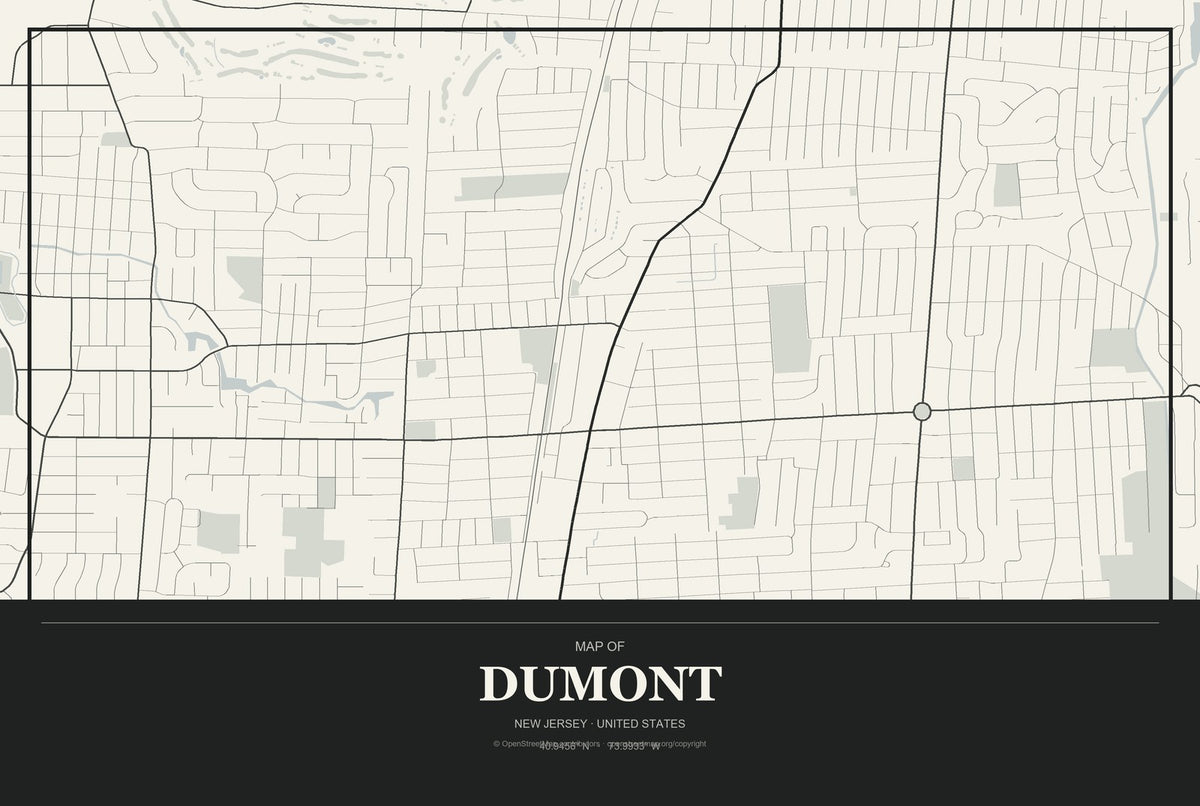 Dumont, New Jersey City Map Aluminum Sign in Museum Plaque style