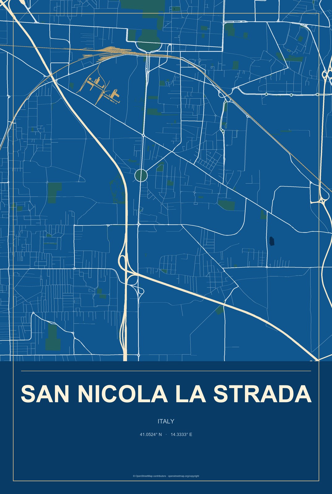 San Nicola la Strada, Italy City Map Aluminum Sign in Harbor Cobalt style
