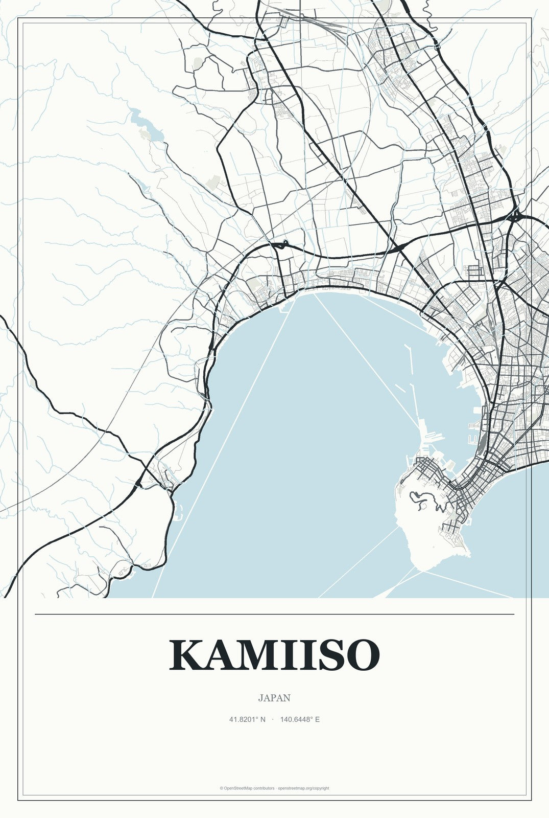 Kamiiso, Japan City Map Aluminum Sign in Gallery Air style
